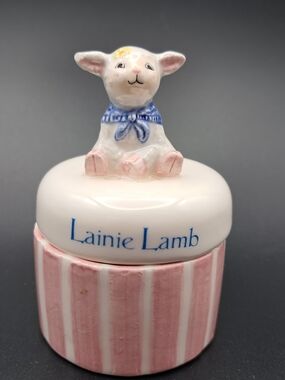 Pink Striped Ceramic Lamb Trinket Box